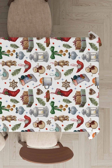 Kırmızı Christmas Dokuma Leke Tutmaz Masa Örtüsü MSO058 ürün görseli 1