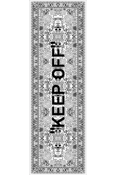 Beyaz Keep Off Desenli Premium Masa Örtüsü Runner RNR455 - Resim 2