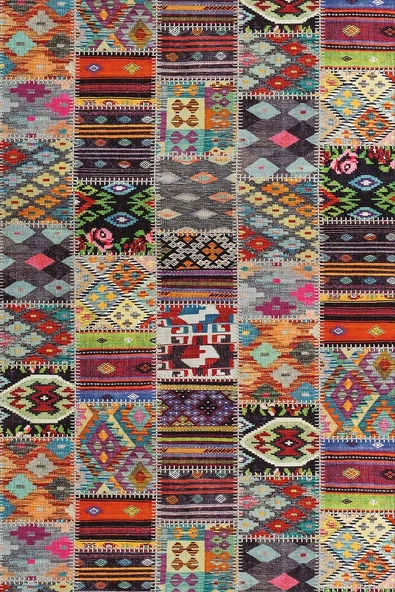 Çok Renkli Patchwork Dokuma Leke Tutmaz Masa Örtüsü MSO152 - Resim 2