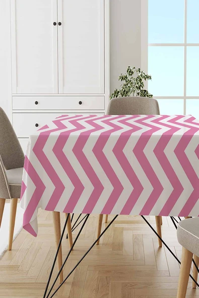 Pembe Zigzag Desenli Dokuma Leke Tutmaz Masa Örtüsü MSO303 ürün görseli 1