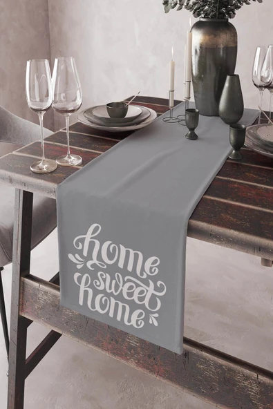 Gri Home Sweet Home Premium Masa Örtüsü Runner RNR157 ürün görseli 1
