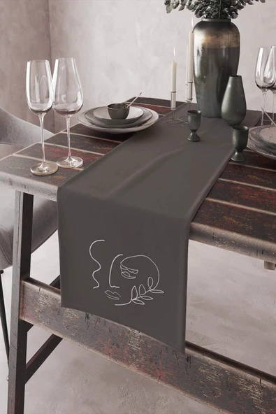 Antrasit Modern Desenli Premium Masa Örtüsü Runner RNR044 ürün görseli 1