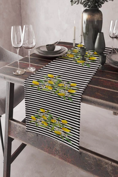 Sarı Limonlu Desen Premium Masa Örtüsü Runner RNR116 ürün görseli 1