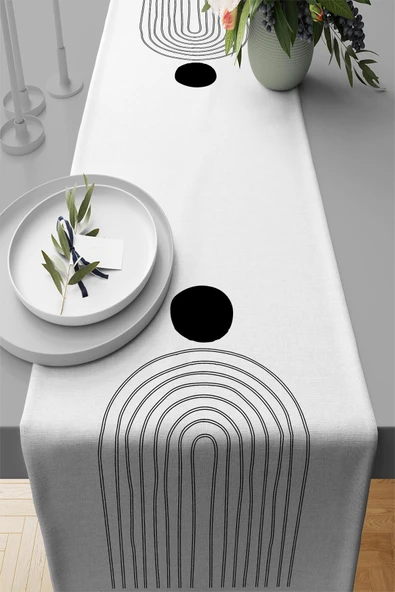 Beyaz Modern Desenli Premium Masa Örtüsü Runner RNR095 ürün görseli 1