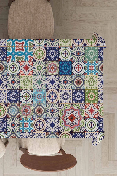 Çok Renkli Çini Desen Dokuma Leke Tutmaz Masa Örtüsü MSO197 ürün görseli 1