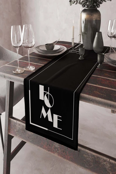Siyah Home Yazılı Premium Masa Örtüsü Runner RNR329 ürün görseli 1