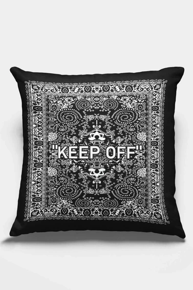 Siyah Keep Off Çift Taraflı Yastık Kırlent Kılıfı KRL453 ürün görseli 1