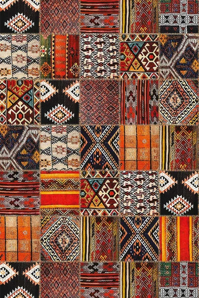 Turuncu Patchwork Dokuma Leke Tutmaz Masa Örtüsü MSO168 - Resim 2