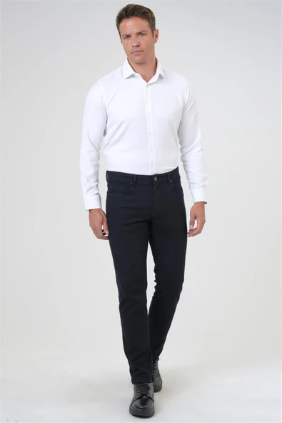 Siyah Slim Fit Armürlü Kanvas Pantolon ürün görseli 1