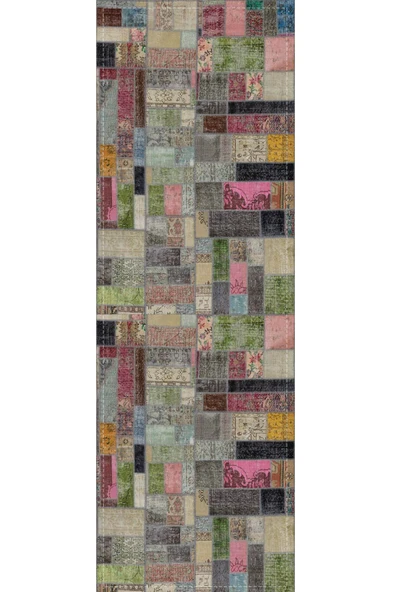 Çok Renkli Patchwork Premium Masa Örtüsü Runner RNR346 - Resim 2