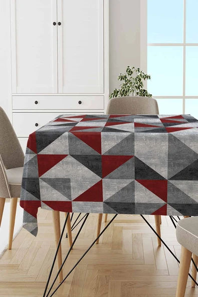Bordo Geometrik Desen Dokuma Leke Tutmaz Masa Örtüsü MSO383 ürün görseli 1