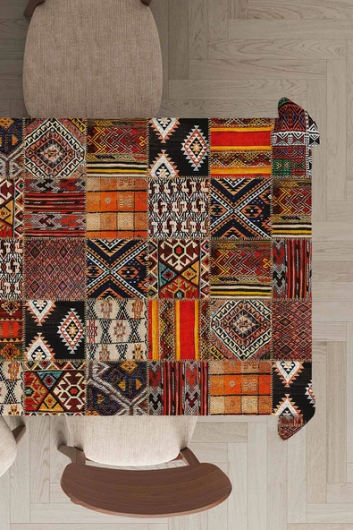 Turuncu Patchwork Dokuma Leke Tutmaz Masa Örtüsü MSO168 ürün görseli 1