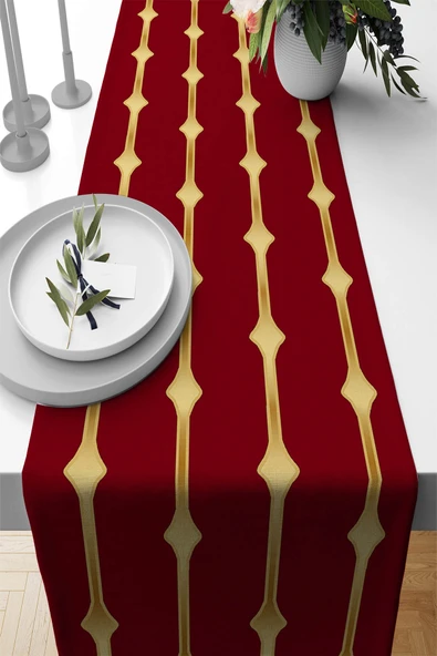 Bordo Çizgi Desenli Premium Masa Örtüsü Runner RNR496 ürün görseli 1