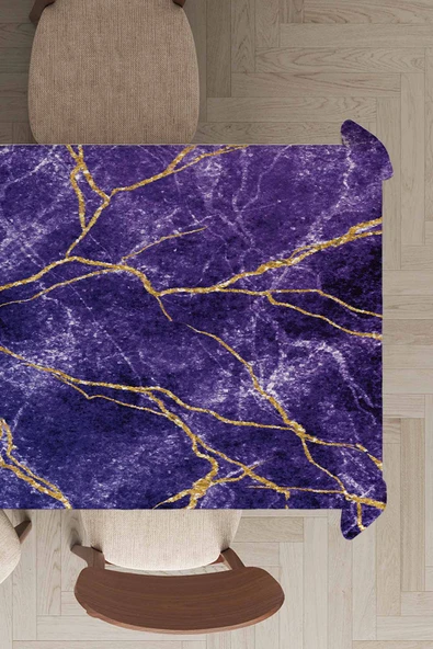 Mor Mermer Görünümlü Dokuma Leke Tutmaz Masa Örtüsü MSO260 ürün görseli 1