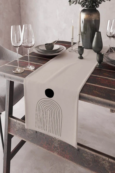 Bej Modern Desenli Premium Masa Örtüsü Runner RNR039 ürün görseli 1