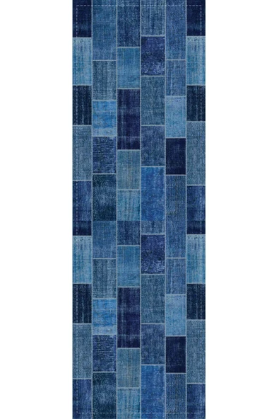 Mavi Patchwork Desenli Premium Masa Örtüsü Runner RNR297 - Resim 2