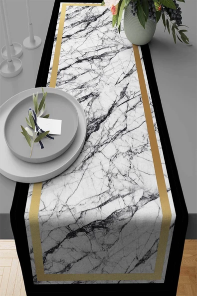 Gold Çerçeveli Desen Premium Masa Örtüsü Runner RNR246 ürün görseli 1