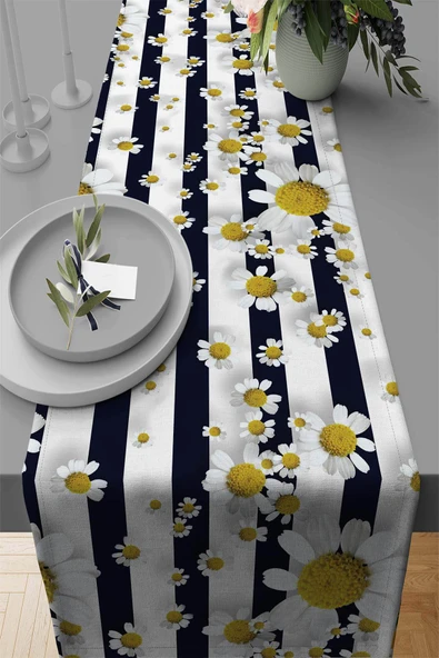 Sarı Papatya Desenli Premium Masa Örtüsü Runner RNR319 ürün görseli 1