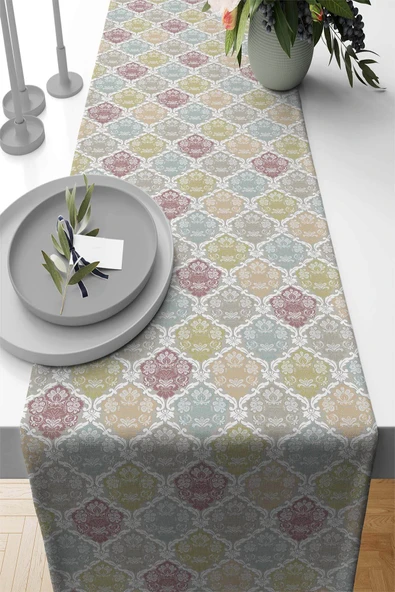 Çok Renkli Damask Premium Masa Örtüsü Runner RNR416 ürün görseli 1