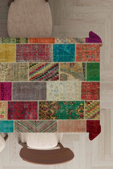 Çok Renkli Patchwork Dokuma Leke Tutmaz Masa Örtüsü MSO291 ürün görseli 1