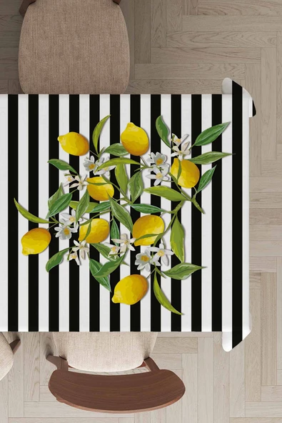 Sarı Limonlu Desen Dokuma Leke Tutmaz Masa Örtüsü MSO116 ürün görseli 1