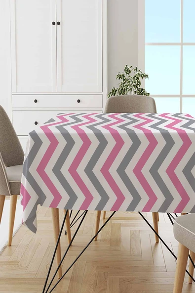 Pembe Zigzag Desenli Dokuma Leke Tutmaz Masa Örtüsü MSO304 ürün görseli 1