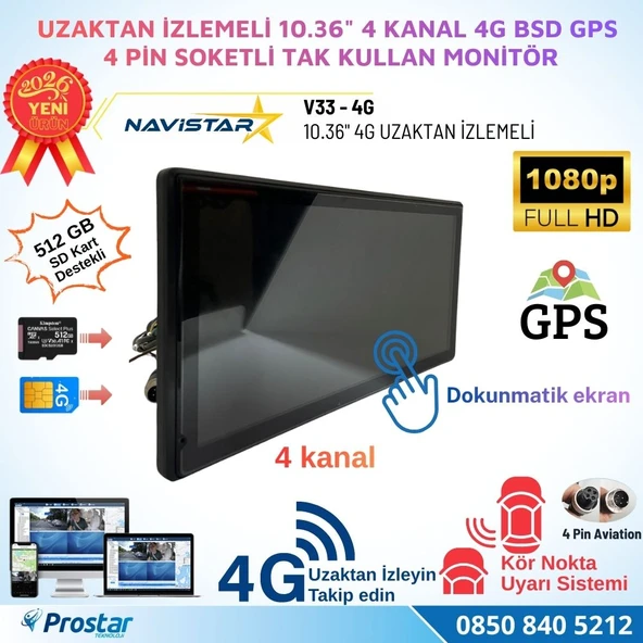 Uzaktan izlemeli 10.36 inç Dokunmatik 4 Kanal 4G GPS BSD Kör Nokta Uyarı Sistemli Monitör ürün görseli 1