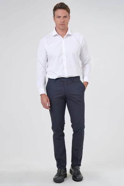Lacivert Slim Fit Armürlü Kumaş Pantolon ürün görseli 1