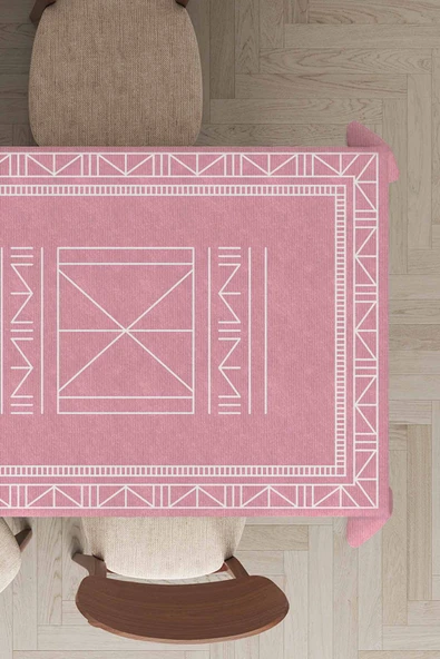 Pembe Etnik Desenli Dokuma Leke Tutmaz Masa Örtüsü MSO429 ürün görseli 1