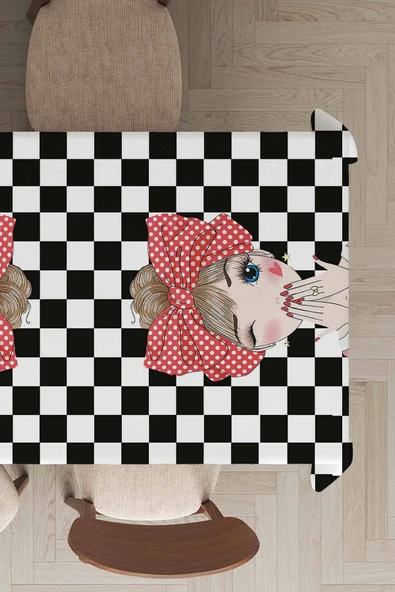 Siyah Pop Art Temalı Dokuma Leke Tutmaz Masa Örtüsü MSO111 ürün görseli 1