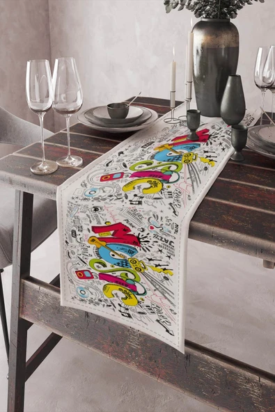 Çok Renkli Pop Art Premium Masa Örtüsü Runner RNR030 ürün görseli 1