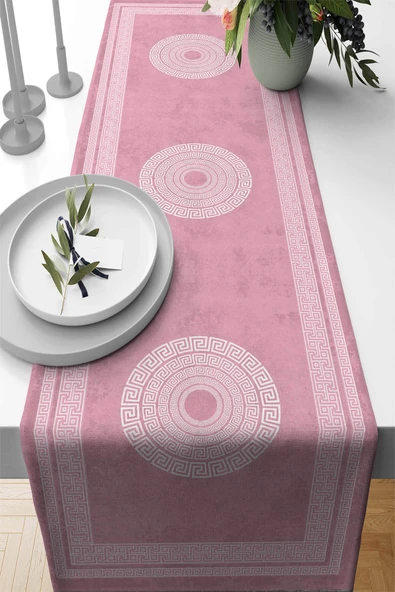 Pembe Çerçeveli Desen Premium Masa Örtüsü Runner RNR231 ürün görseli 1