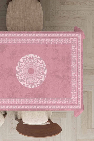 Pembe Çerçeveli Dokuma Leke Tutmaz Masa Örtüsü MSO231 ürün görseli 1