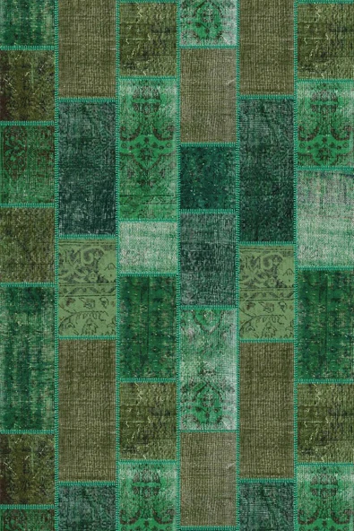 Yeşil Patchwork Desen Dokuma Leke Tutmaz Masa Örtüsü MSO295 - Resim 2