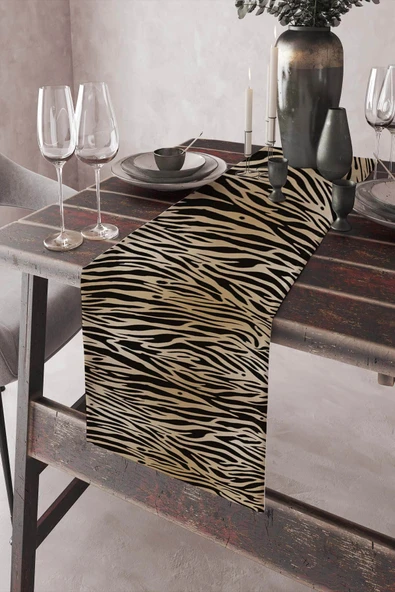 Bej Leopar Desenli Premium Masa Örtüsü Runner RNR096 ürün görseli 1