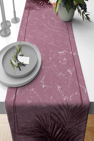 Pembe Çerçeveli Desen Premium Masa Örtüsü Runner RNR094 ürün görseli 1