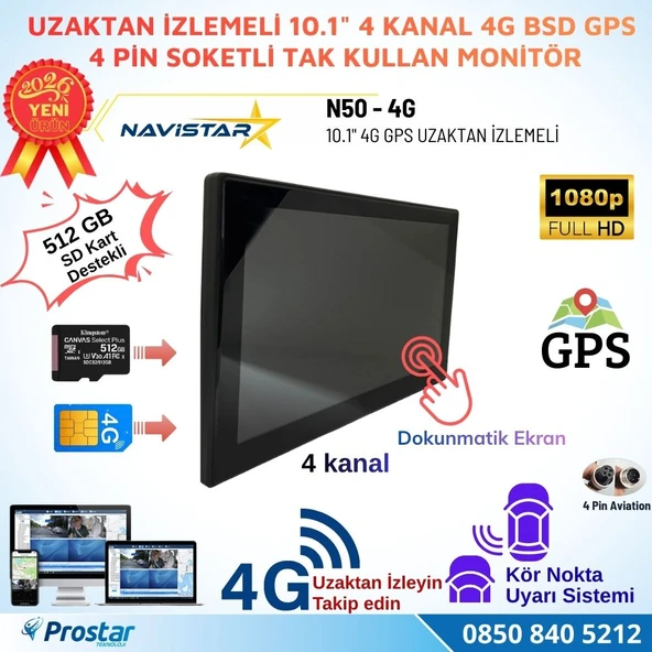 Uzaktan izlemeli 10.1 inç Dokunmatik 4 Kanal 4G GPS BSD Kör Nokta Uyarı Sistemli Monitör ürün görseli 1