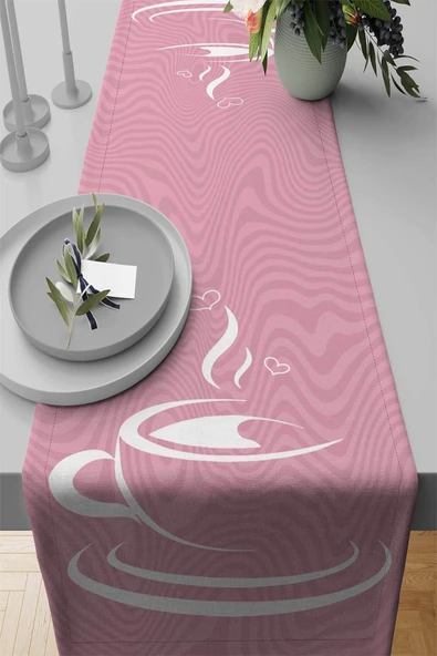 Pembe Fincanlı Mutfak Premium Masa Örtüsü Runner RNR283 ürün görseli 1
