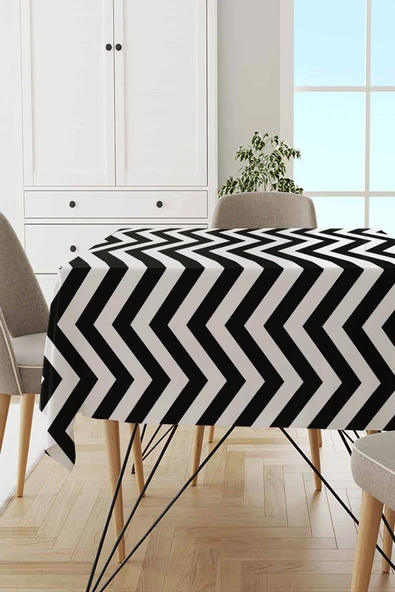 Siyah Zigzag Desenli Dokuma Leke Tutmaz Masa Örtüsü MSO302 ürün görseli 1