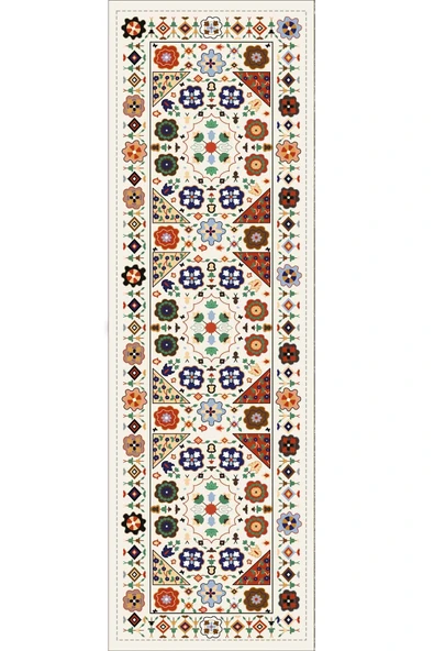 Krem Etnik Desenli Premium Masa Örtüsü Runner RNR357 - Resim 2