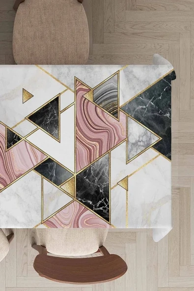 Pembe Geometrik Desen Dokuma Leke Tutmaz Masa Örtüsü MSO092 ürün görseli 1
