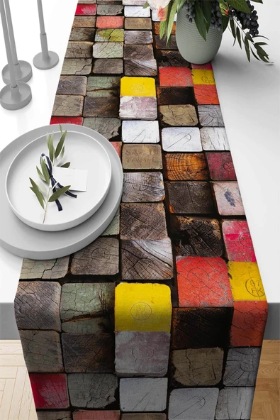 Çok Renkli Modern Desenli Premium Masa Örtüsü Runner RNR076 ürün görseli 1