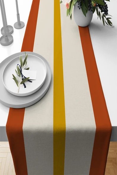 Tarçın Çizgi Desenli Premium Masa Örtüsü Runner RNR472 ürün görseli 1