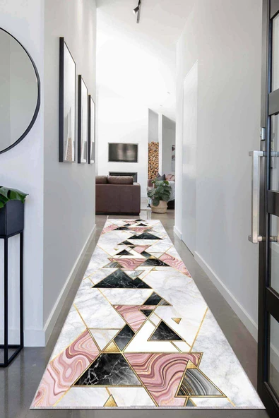 Pembe Gold Kaymaz Geometrik Özel Ölçü Rulo Yolluk AR451 ürün görseli 1