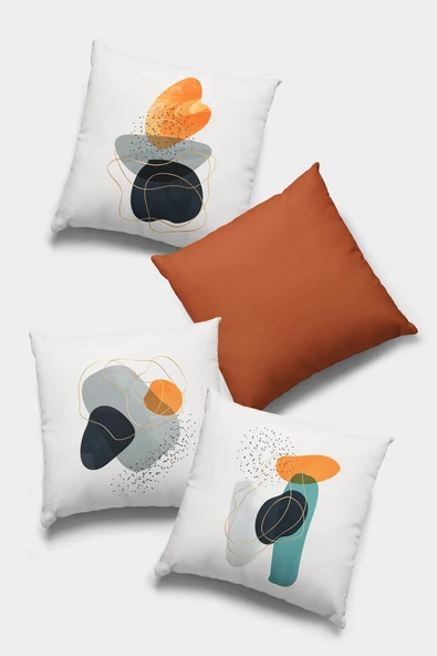 Turuncu Modern Çift Taraflı 4'lü Set Kırlent Kılıfı 4KR054 ürün görseli 1