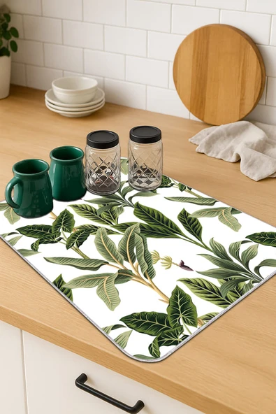 Yeşil Çiçekli Microfiber Bulaşık Kurutma Kurulama Matı MM017 ürün görseli 1