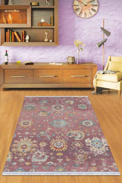 Pembe Vintage Dokuma Pamuk Tabanlı Kaymaz Kilim KLM159 ürün görseli 1