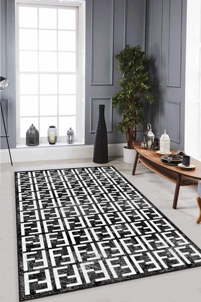 Siyah Spor Kaymaz Tabanlı Makinede Yıkanabilir Halı LB008 ürün görseli 1
