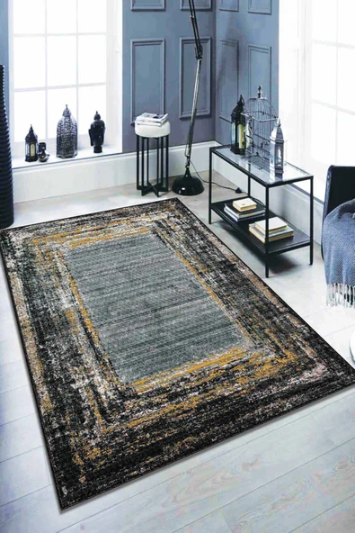 Sarı Modern Klasik Kaymaz Tabanlı Dekoratif Halı AR121 ürün görseli 1