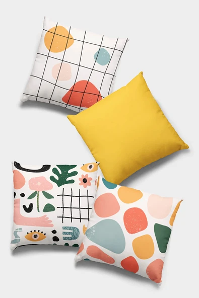 Sarı Modern Çift Taraflı 4'lü Set Kırlent Kılıfı 4KR040 ürün görseli 1